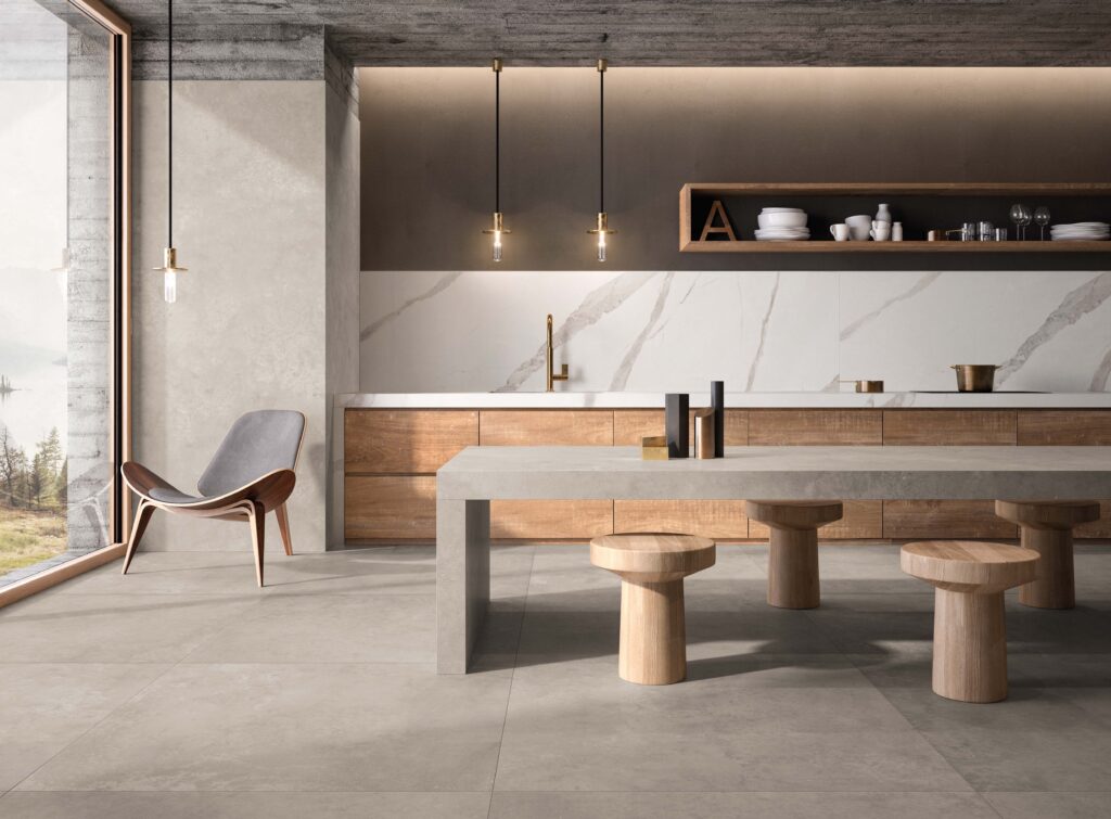 Walls & floors - Oostkamp - keramische tegel - vloer - betonlook - grijs - living - keuken - marmer look - wand tegel - faience