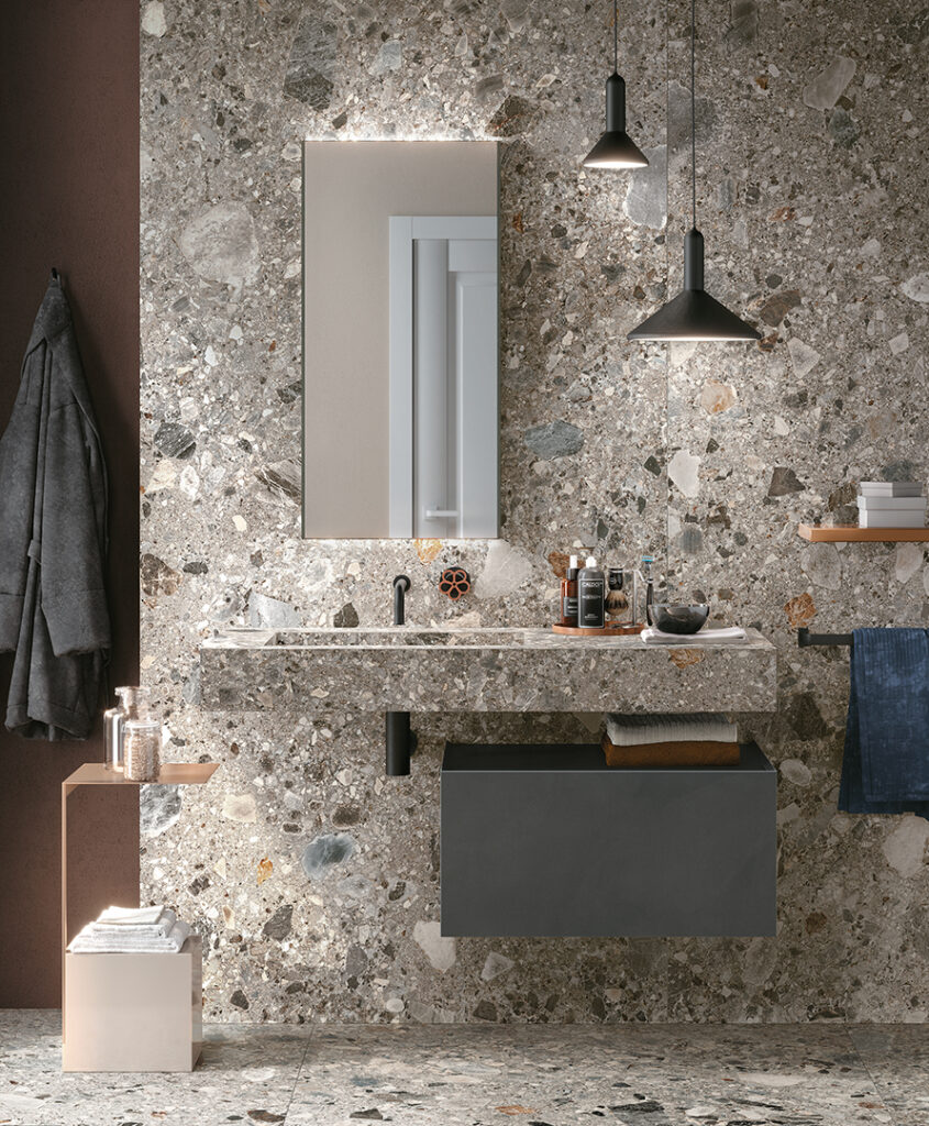 Walls & floors - Oostkamp - keramische tegel - vloer - terrazzo - ceppo - grijs - badkamer